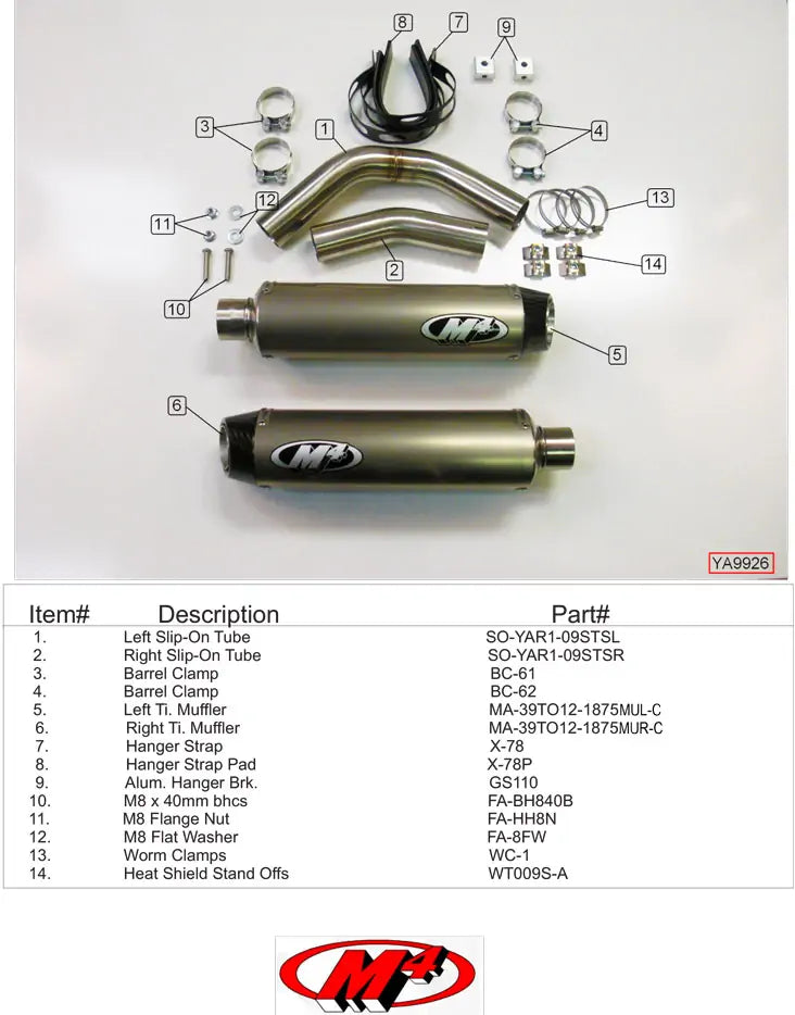 M4 Exhaust Undertail Titanium Slip Ons 2009-2014 R1 YA9926