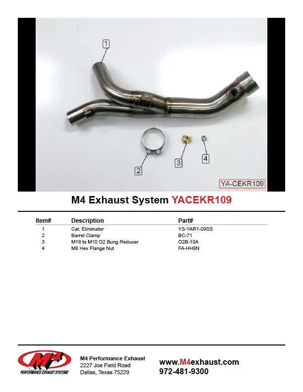 Eliminador del convertidor catalítico de escape M4 2009-2014 R1 YA-CEKR109