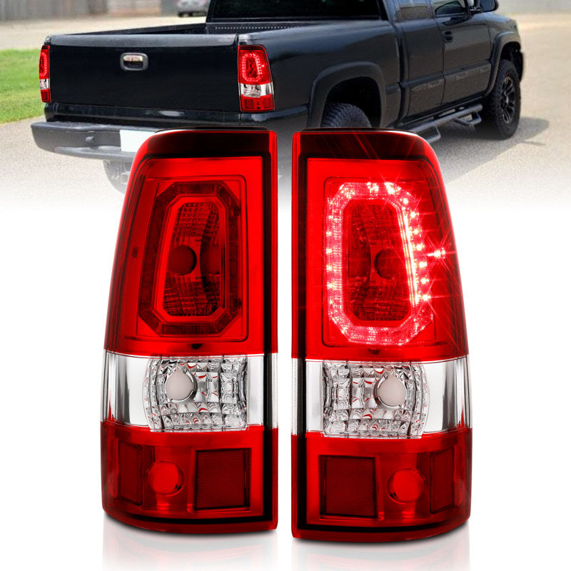 ANZO 1999-2002 Chevy Silverado 1500 LED Taillights Plank Style Chrome With Red/Clear Lens 311326