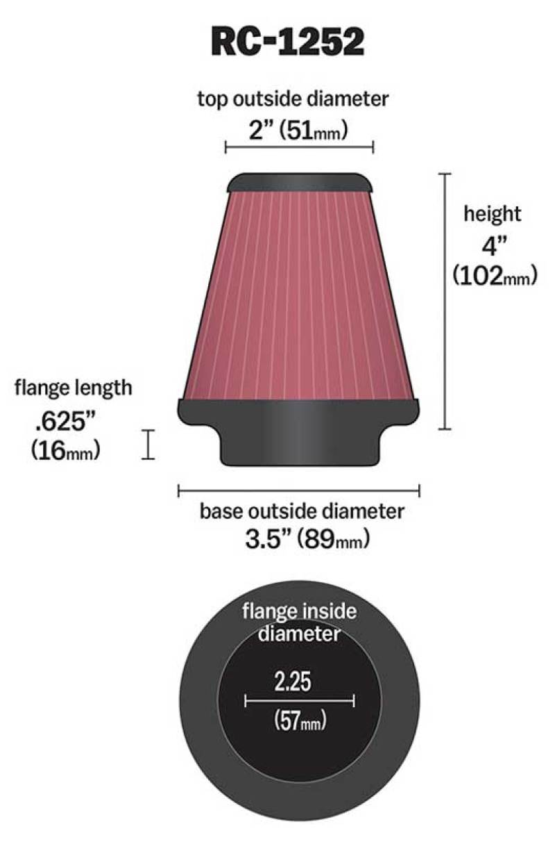 K&N Universal Chrome Filter 2.25in Flange / 3.5in Base / 2in Top / 4in Height - 2 Per Box RC-1252