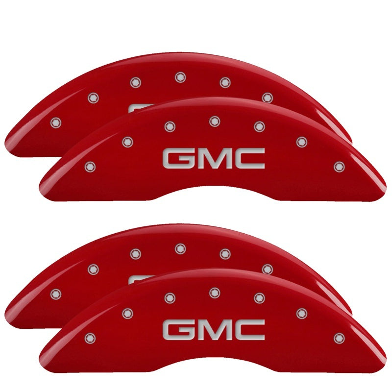 MGP 4 Caliper Covers Engraved Front & Rear GMC Red finish silver ch 34003SGMCRD