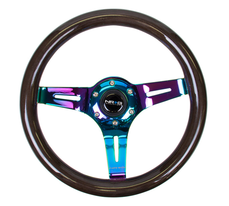 NRG Classic Wood Grain Steering Wheel (310mm) Black w/Neochrome 3-Spoke Center ST-310BK-MC