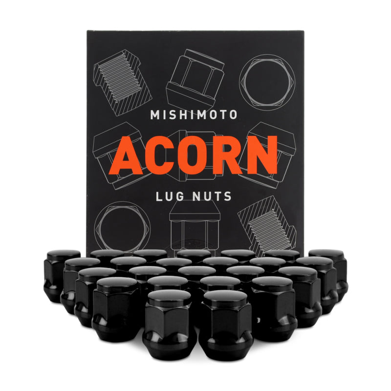 Mishimoto Steel Acorn Lug Nuts M14 x 1.5 - 24pc Set - Black MMLG-AC1415-24BK