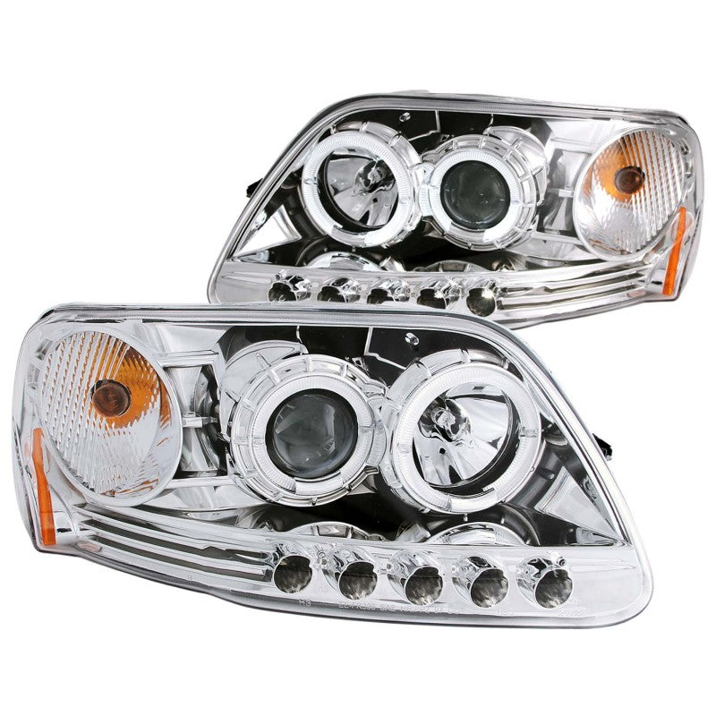 ANZO 1997.5-2003 Ford F-150 Projector Headlights w/ Halo and LED Chrome 1pc 111032