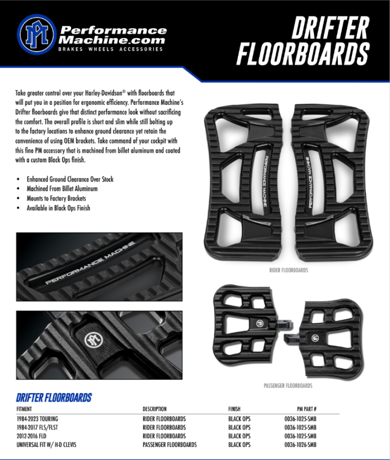 Performance Machine Floorboard Assembly Passenger Drifter - Black Ops