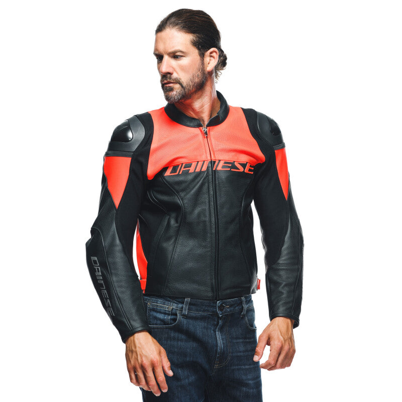 Dainese Racing 4 Leather Jacket Perforated Black/Fluorescent Red Size - 60 201533849-628-60