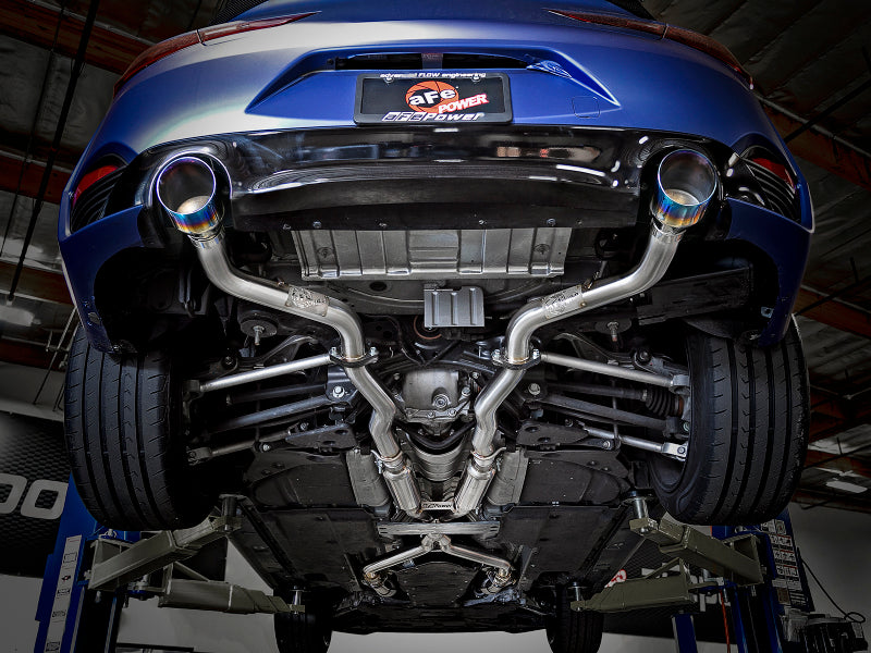 aFe POWER Takeda 2.5in 304 SS CB Exhaust w/ Blue Flame Tips 17-19 Infiniti Q60 V6-3.0L (tt)