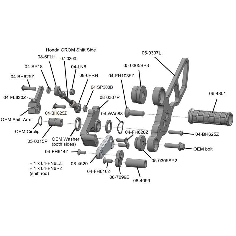 Woodcraft 05-0307b 14-19 grom 125 complete rearset