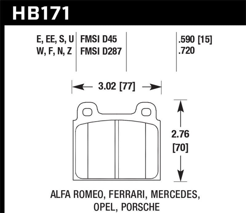 Hawk 1987 Volkswagen Scirocco 1.8L Base Front ER-1 Brake Pads