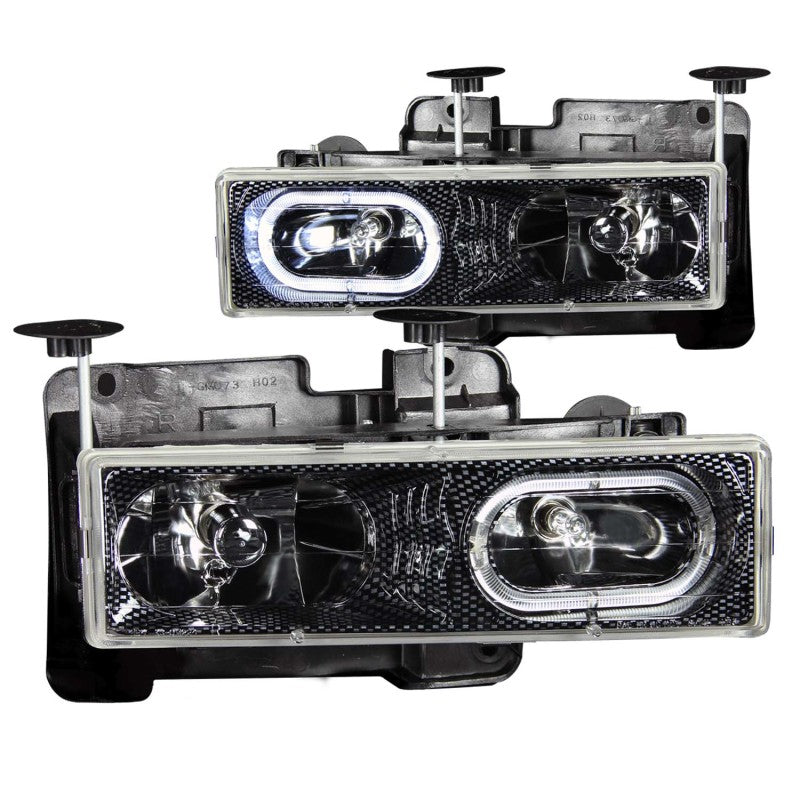 ANZO 1988-1998 Chevrolet C1500 Crystal Headlights Carbon w/ Halo 111005