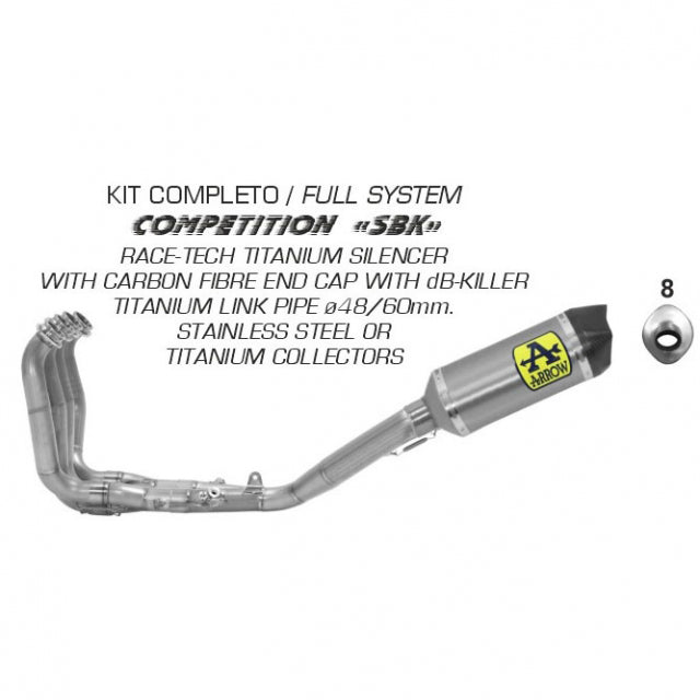 71178CKR  "SBK" full exhausts Arrow Yzf R1 17-24 Competition Stainless Steel   Collector+titanium Link Pipe Kit High Version