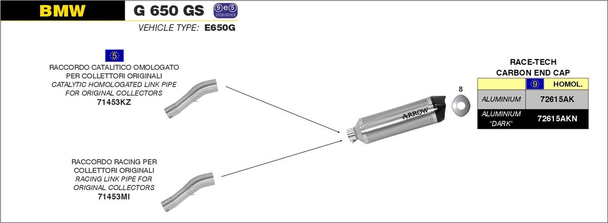 Arrow Bmw G 650 Gs '11/16 Homologated Aluminium Dark Race-Tech Silencer For Arrow Mid Pipe 72615akn