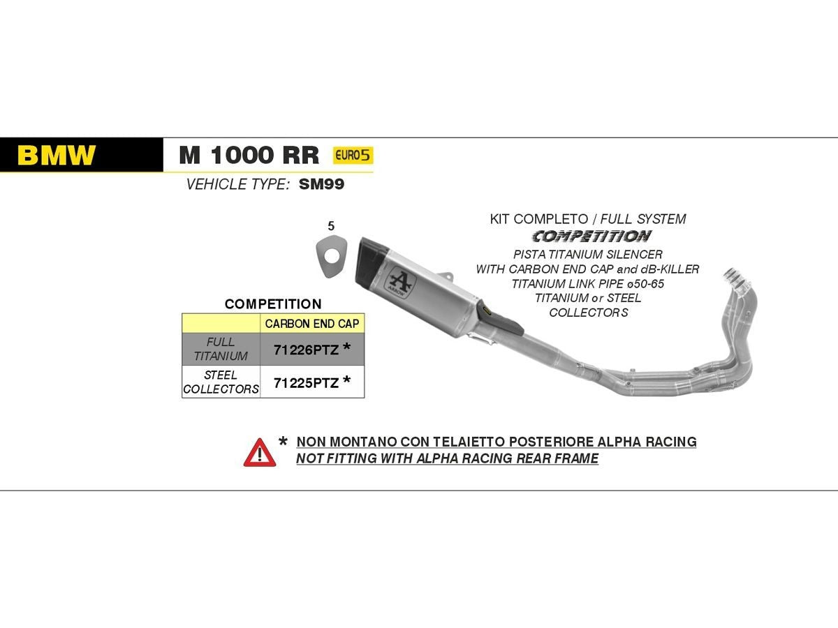 71204PTZ Arrow  Competition EVO-2 Full System Exhaust  Titanium   with Stainless Steel Collector for BMW S1000RR /M1000RR 2019 - 2024 -2025