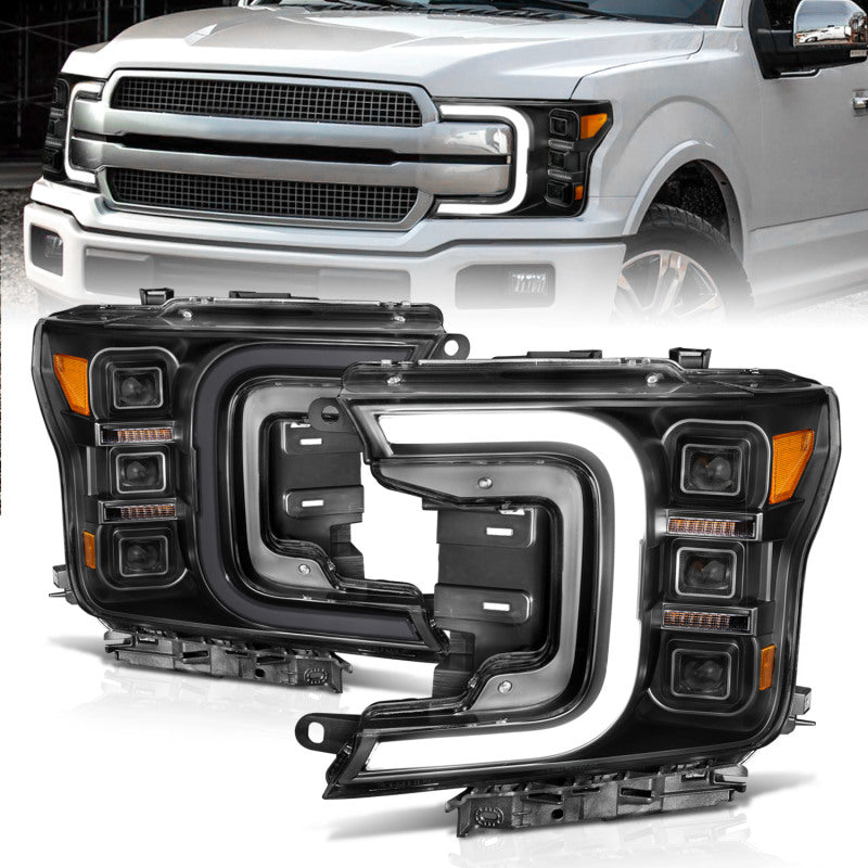 Anzo 18-20 Ford F-150 Full Led Projector Smoke Bar Style Headlights Black Amber 111520