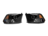 Raxiom 09-18 RAM 1500 Super White LED Halo Projector Headlights- Black Housing (Clear Lens)