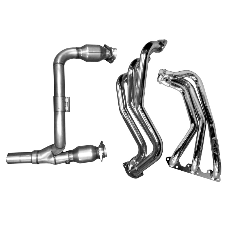 BBK 07-11 Jeep 3.8 V6 Long Tube Exhaust Headers And Y Pipe And Converters - 1-5/8 Chrome 4050