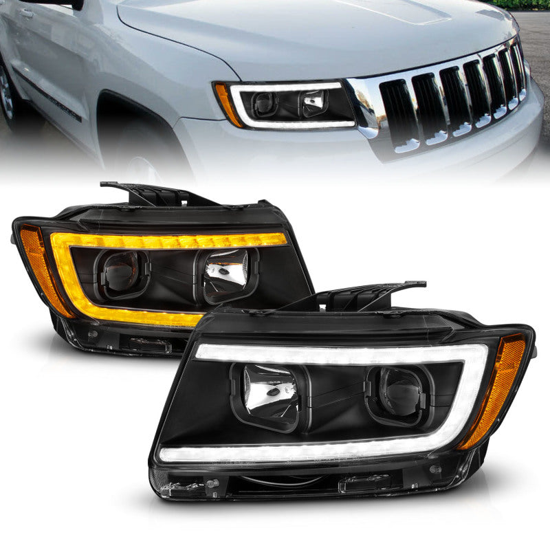 ANZO 11-13 Jeep Grand Cherokee (Factory Halogen Only) Projector Headlights w/Light Bar Swtchbk Black 111568