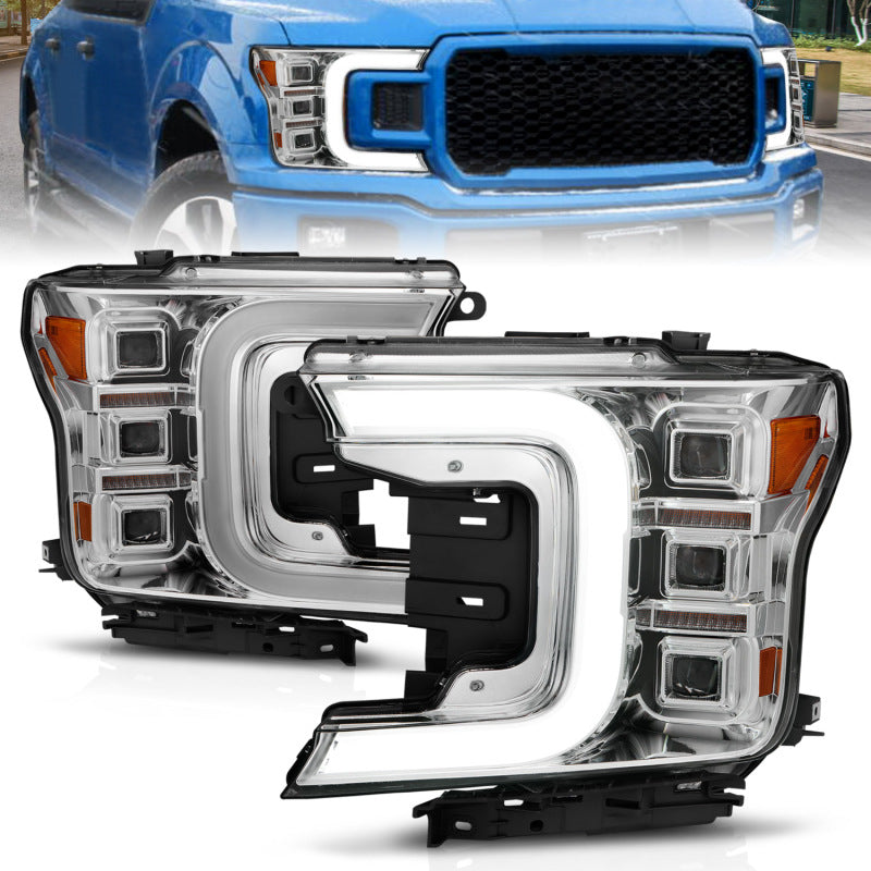 Anzo 18-20 Ford F-150 Full Led Projector Light Bar Style Headlights - Chrome Amber 111521