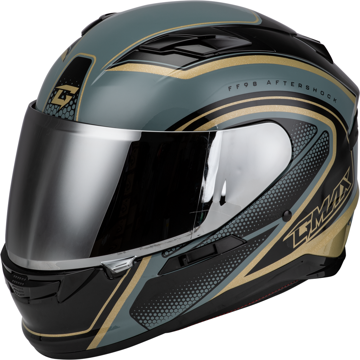 GMAX Ff-98 Aftershock Helmet Grey/Metallic Gold 3x F19841029-ECE