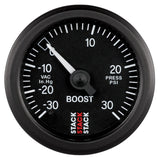 Autometer 52mm Stack Instruments -30INHG to +30PSI Mechanical Boost Gauge - Black ST3112