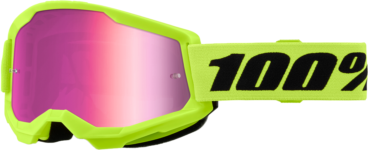 100% Strata 2 Goggle Neon Yellow Mirror Pink Lens 50028-00016