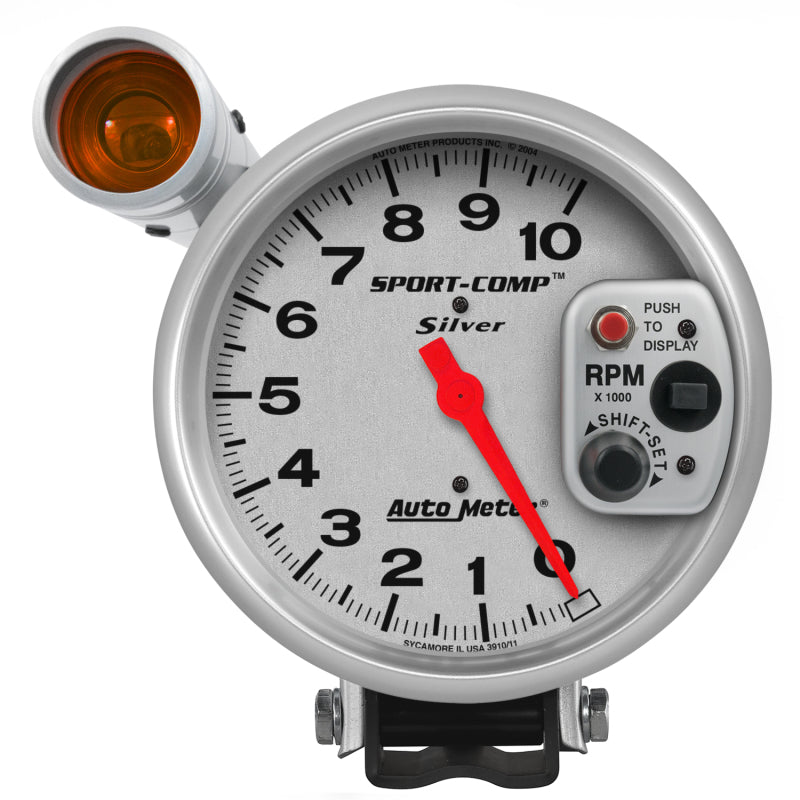 Autometer Sport-Comp 5 inch 10K RPM Shift Light Silver Tach 3911