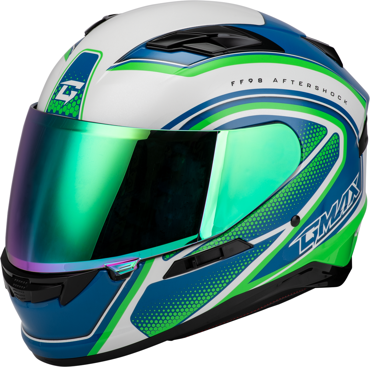 GMAX Ff-98 Aftershock Helmet White/Neon Green 3x F1984799-ECE