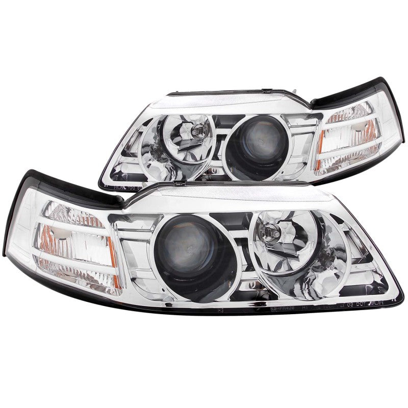 ANZO 1999-2004 Ford Mustang Projector Headlights Chrome 121043