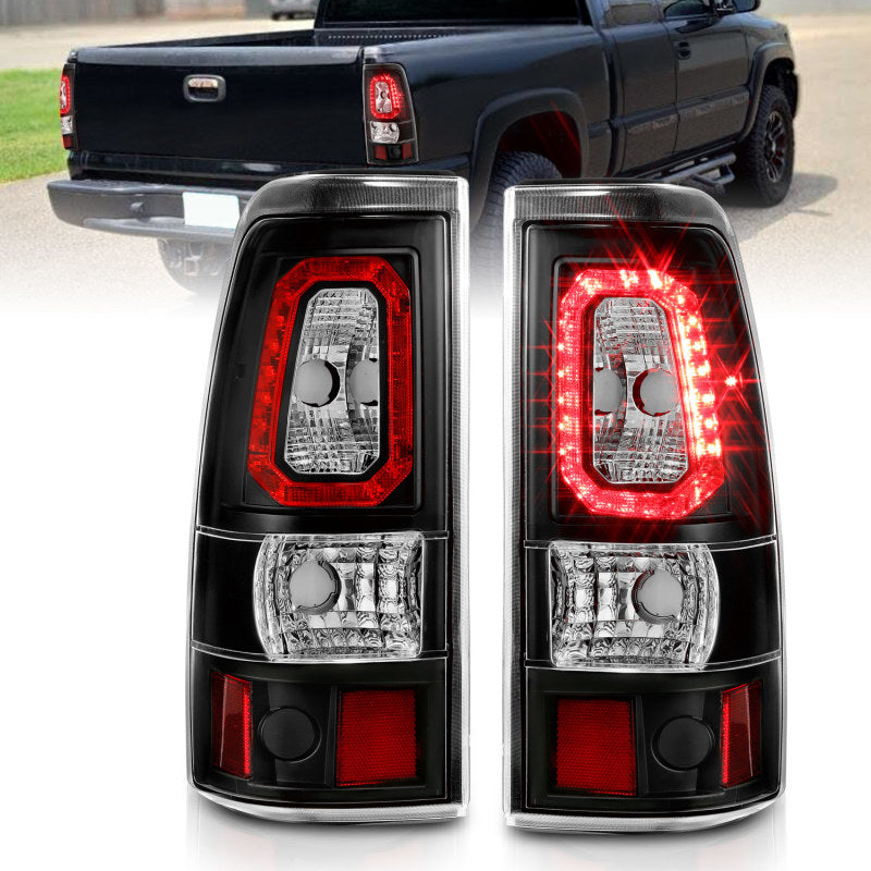 ANZO 1999-2002 Chevy Silverado 1500 LED Taillights Plank Style Black w/Clear Lens 311324