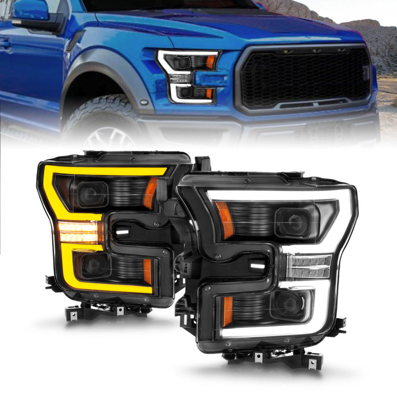 ANZO 15-17 Ford F-150 LED Projector Headlights - w/ Light Bar Switchback Black Housing 111547