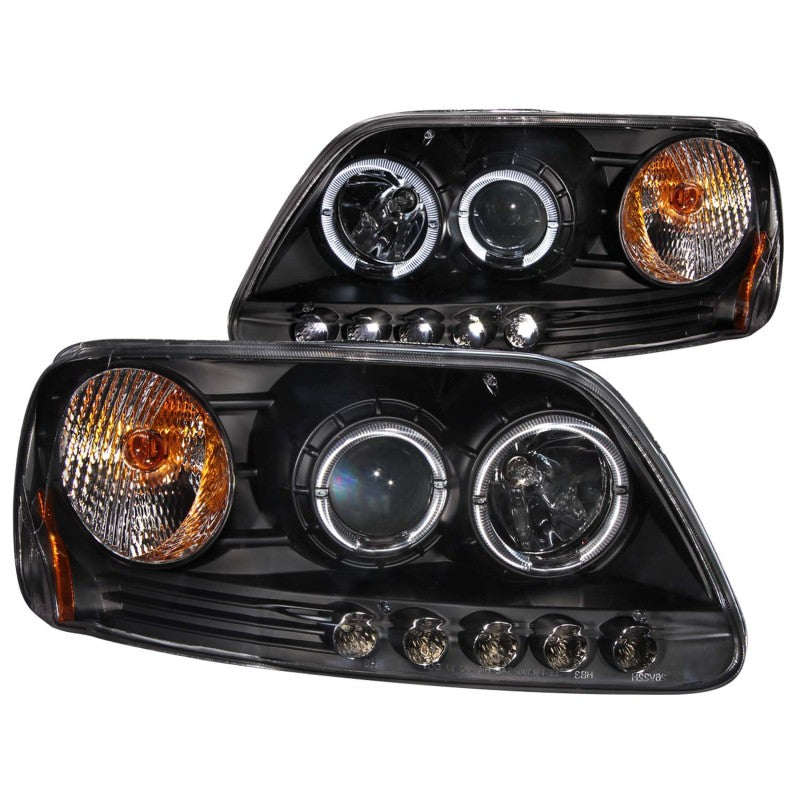 ANZO 1997.5-2003 Ford F-150 Projector Headlights w/ Halo and LED Black 1pc 111031