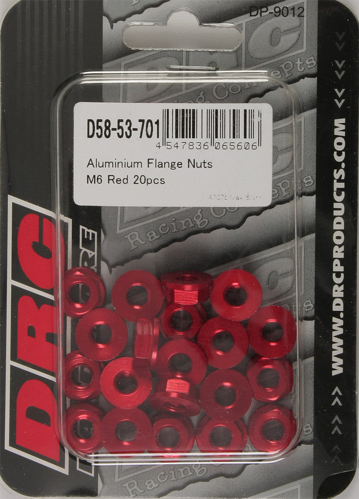 DRC Aluminum Flange Nuts Red M6x12mm 20/Pk D58-53-701