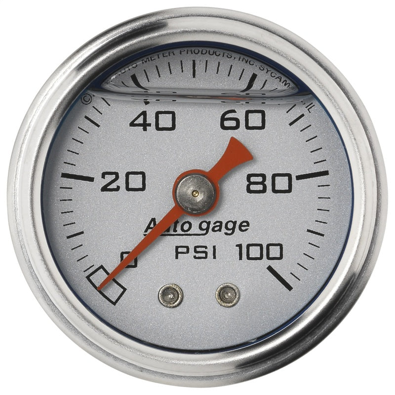 Autometer AutoGage 1.5in Liquid Filled Mechanical 0-100 PSI Fuel Pressure Gauge - Silver 2180