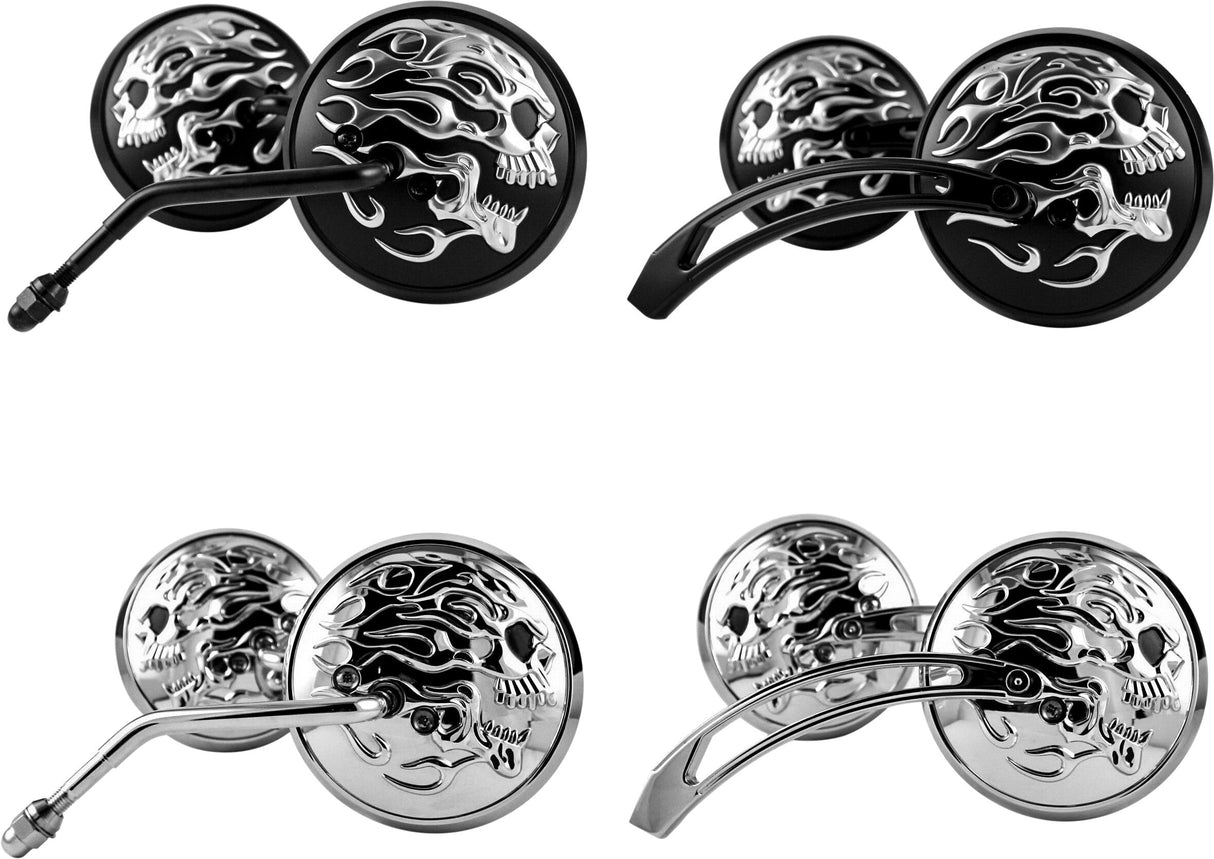 HARDDRIVE Chrome Flaming Skull Mirror W/Stainless Steel Stem 270044