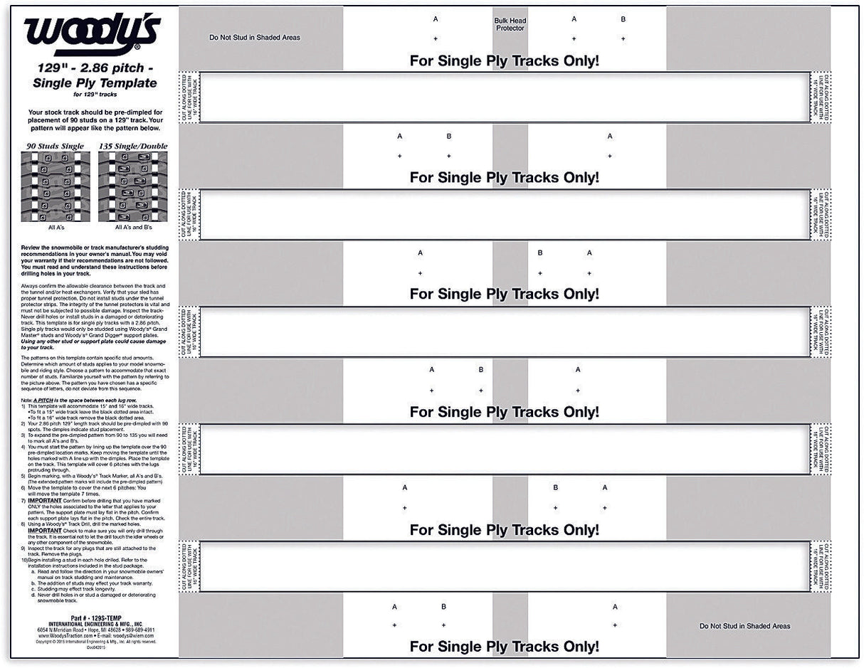 WOODYS Studding Template 129" Single Ply 129S-TEMP