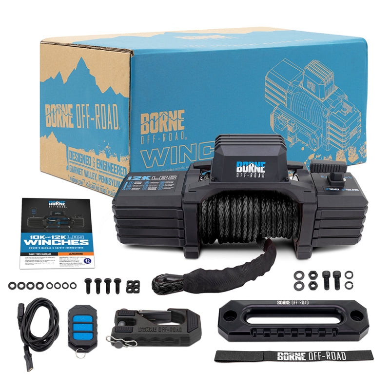 Borne Off-Road 12K Winch - Black Synthetic Rope