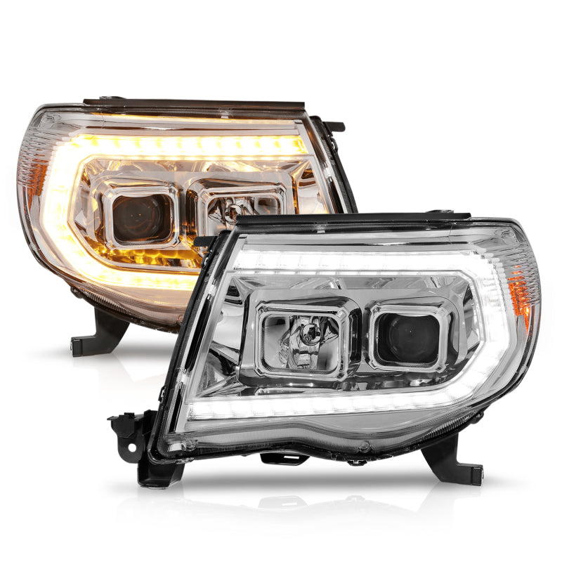 ANZO 05-11 Toyota Tacoma Projector Headlights w/Light Bar Switchback Chrome Housing 111565