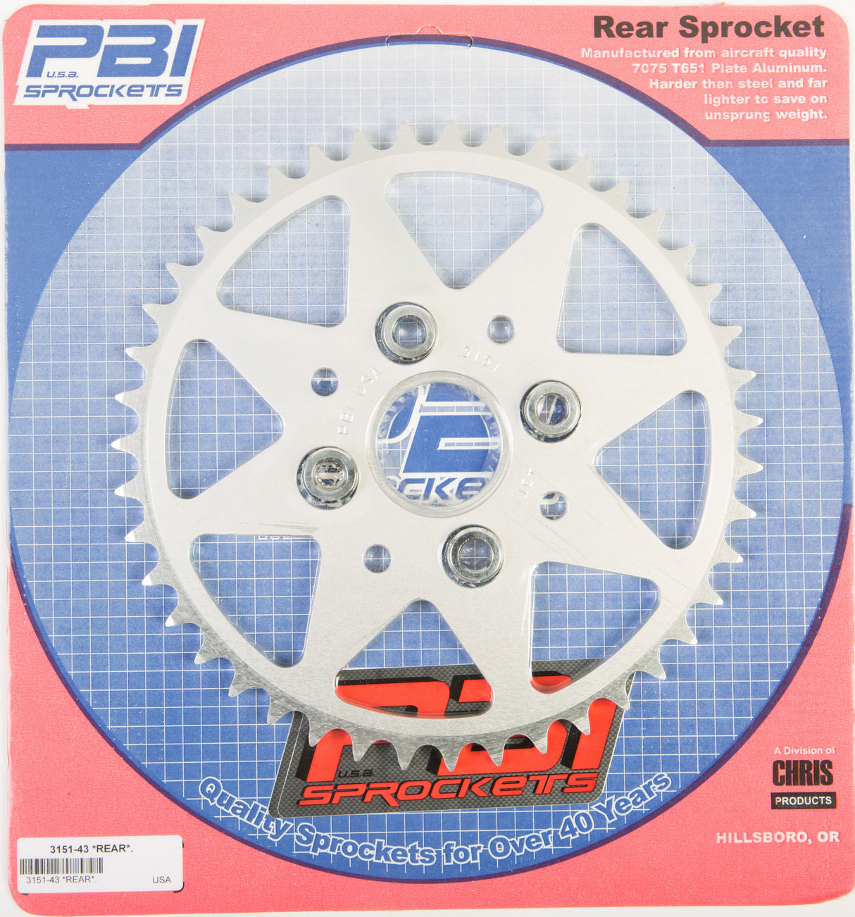 PBIRear Sprocket Aluminum 43t-520 Hon3151-43-3