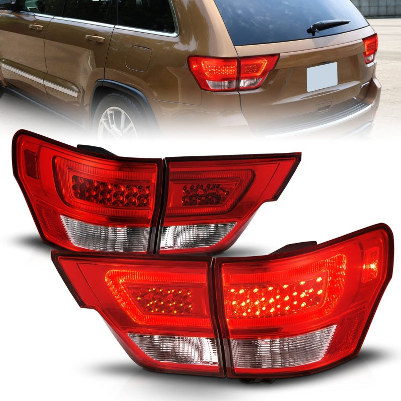 ANZO 11-13 Jeep Grand Cherokee LED Taillights w/ Lightbar Chrome Housing Red/Clear Lens 4pcs 311442