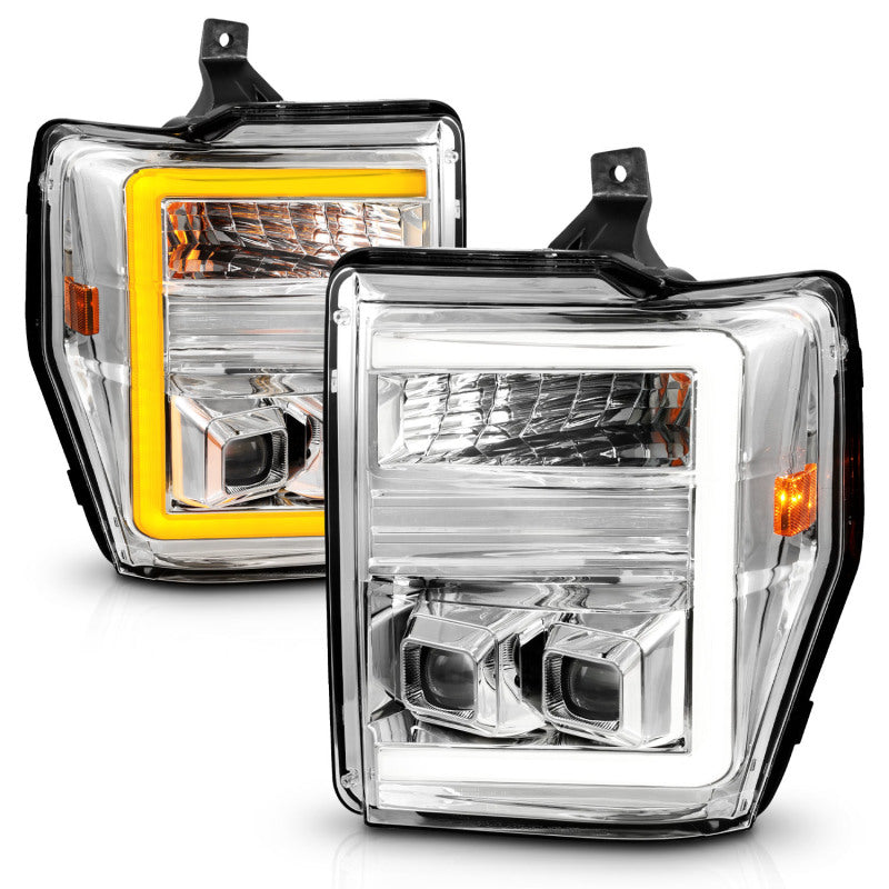 ANZO 08-10 Ford F-250 - F-550 Super Duty Projector Headlights w/ Light Bar Switchback Chrome Housing 111587