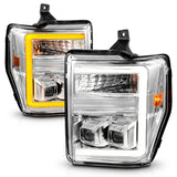 ANZO 08-10 Ford F-250 - F-550 Super Duty Projector Headlights w/ Light Bar Switchback Chrome Housing 111587