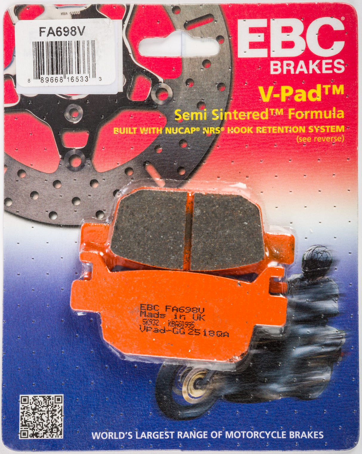 EBC Brake Pads Fa698v Semi-Sintered V Series FA698V