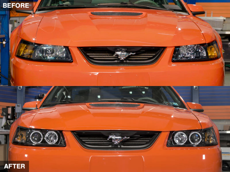 Raxiom 99-04 Ford Mustang Dual LED Halo Projector Headlights- Black Housing (Clear Lens) 101684