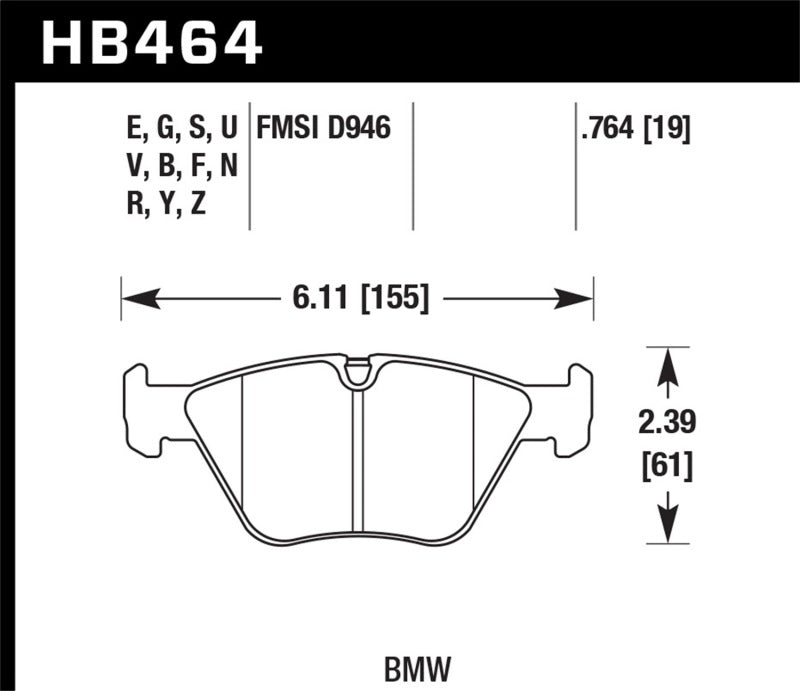 Hawk 01-05 BMW 330Ci 3.0L Base Front ER-1 Brake Pads KHB464D.764