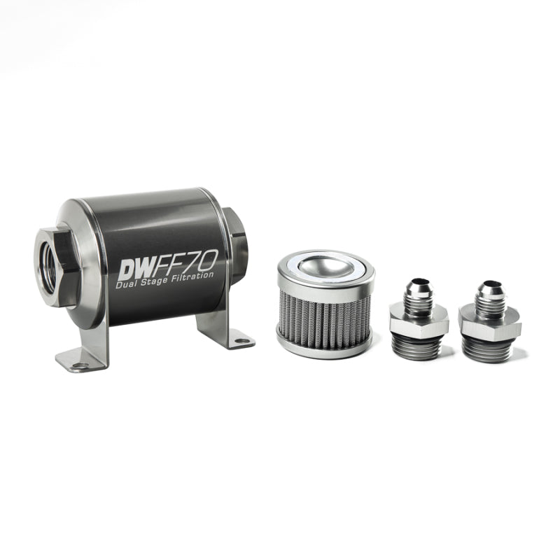 DeatschWerks Stainless Steel 6AN 100 Micron Universal Inline Fuel Filter Housing Kit (70mm) 8-03-070-100K-6