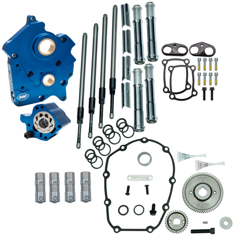 S&S Cycle 2017+ M8 Oil Cooled Models Gear Drive Cam Chest Kit w/o Cam - Chrome Pushrod Tubes 310-1259