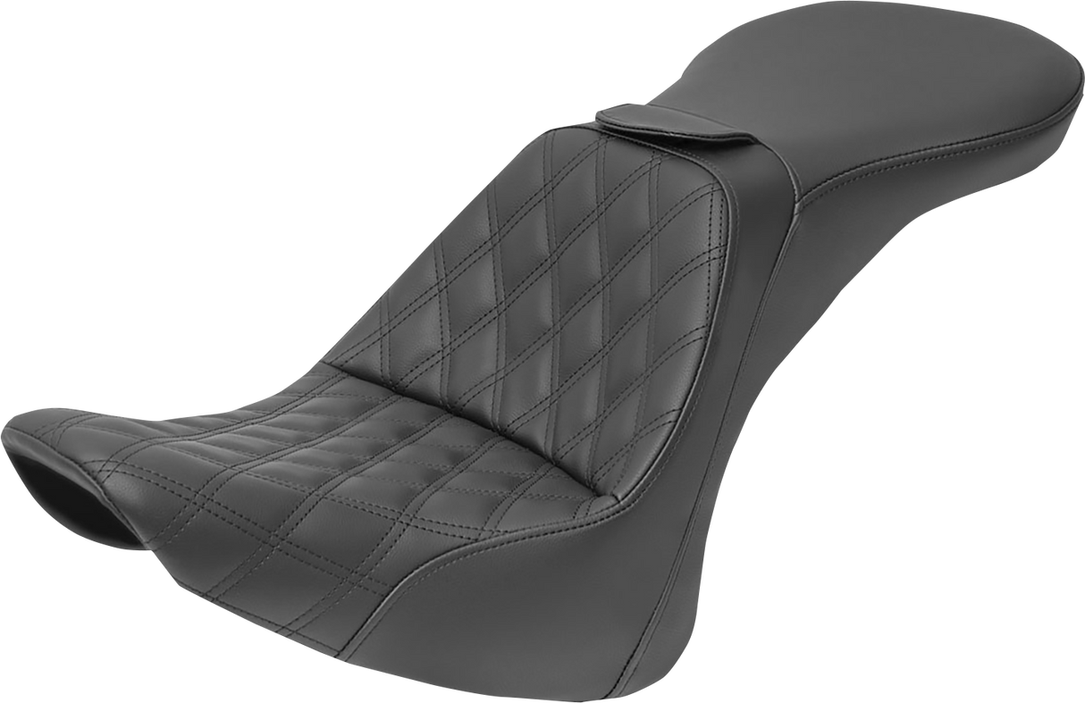 SADDLEMEN Explorer Seat - With Backrest - Lattice Stitched - Black - FLSTN 806-15-030LS