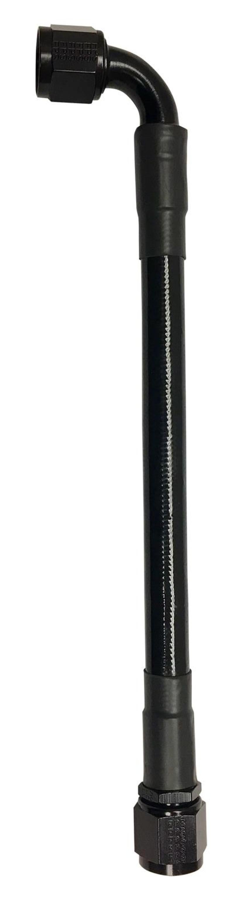 Fragola -6AN Ext Black PTFE Hose Assembly Straight x 90 Degree 24in 6026-1-2-24BL