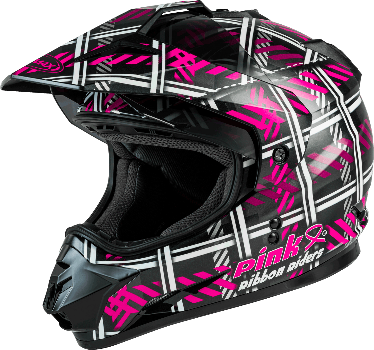 GMAX Gm-11 Dual-Sport Pink Ribbon Riders Helmet Black/Pink Md G5117405