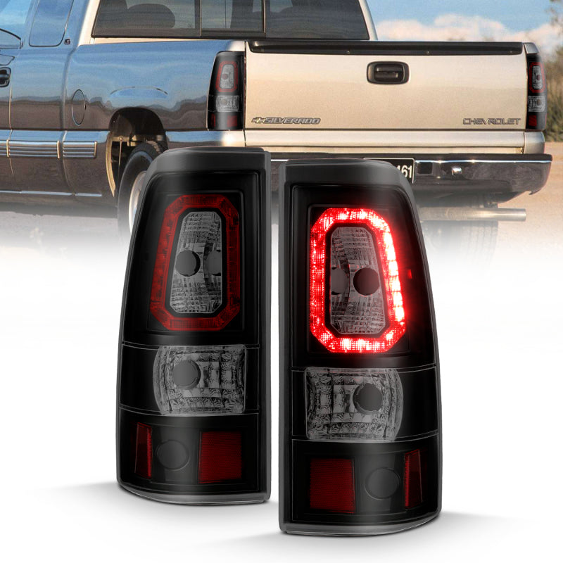 ANZO 1999-2002 Chevy Silverado 1500 LED Taillights Plank Style Black w/Smoke Lens 311325